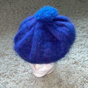 Vintage Cushendale Beret Tam Cap Mohair and Wool Women’s Blue/Purple Fitted Dead